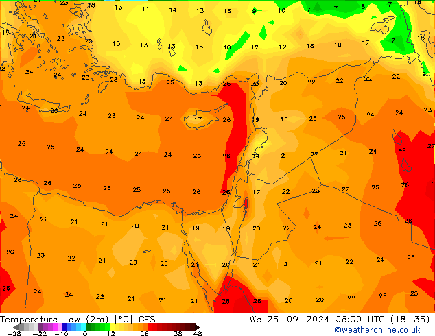 Tiefstwerte (2m) GFS Mi 25.09.2024 06 UTC