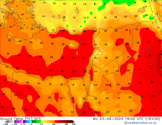 Temp. al suolo GFS lun 23.09.2024 18 UTC