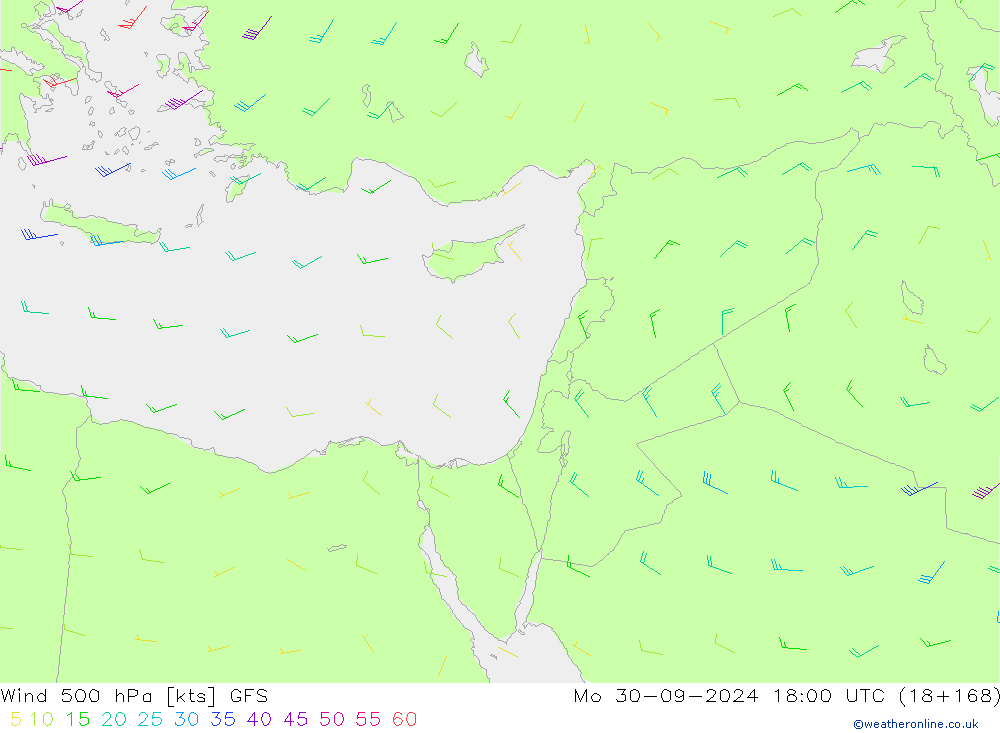 ветер 500 гПа GFS пн 30.09.2024 18 UTC