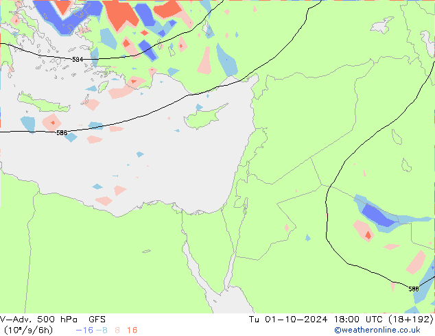 V-Adv. 500 hPa GFS Sa 01.10.2024 18 UTC