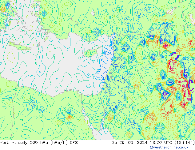 500 hPa Dikey Hız GFS Paz 29.09.2024 18 UTC