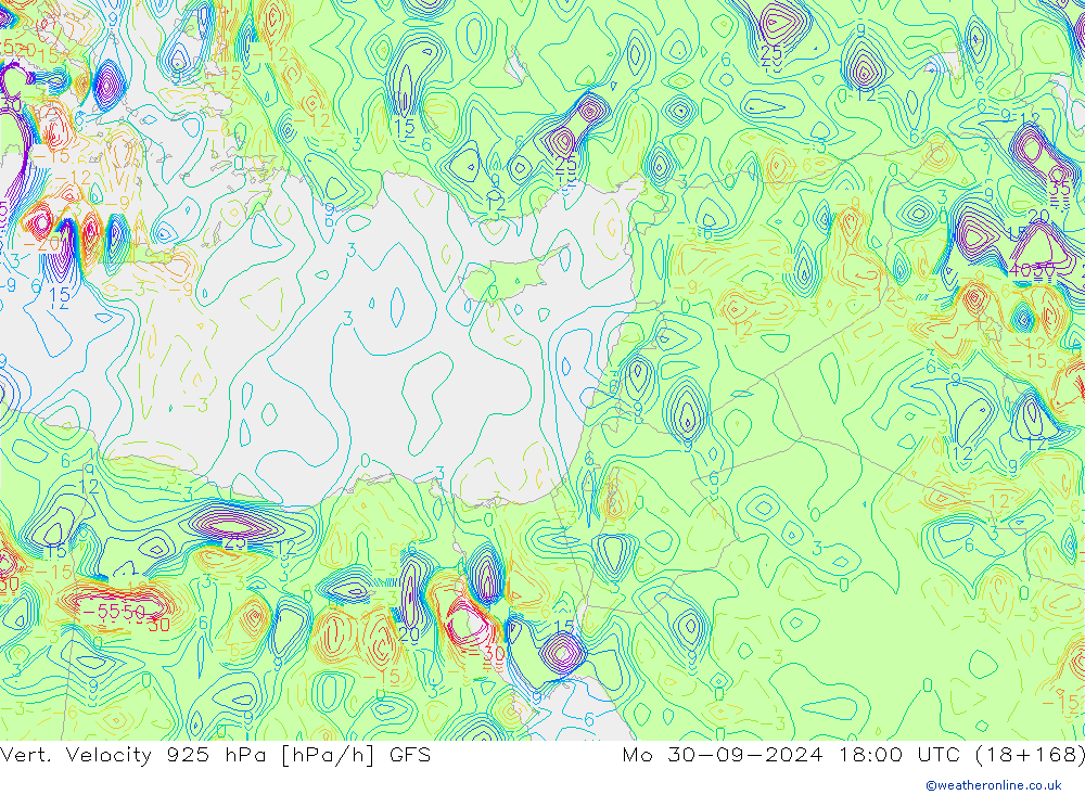 Vert. Velocity 925 hPa GFS lun 30.09.2024 18 UTC