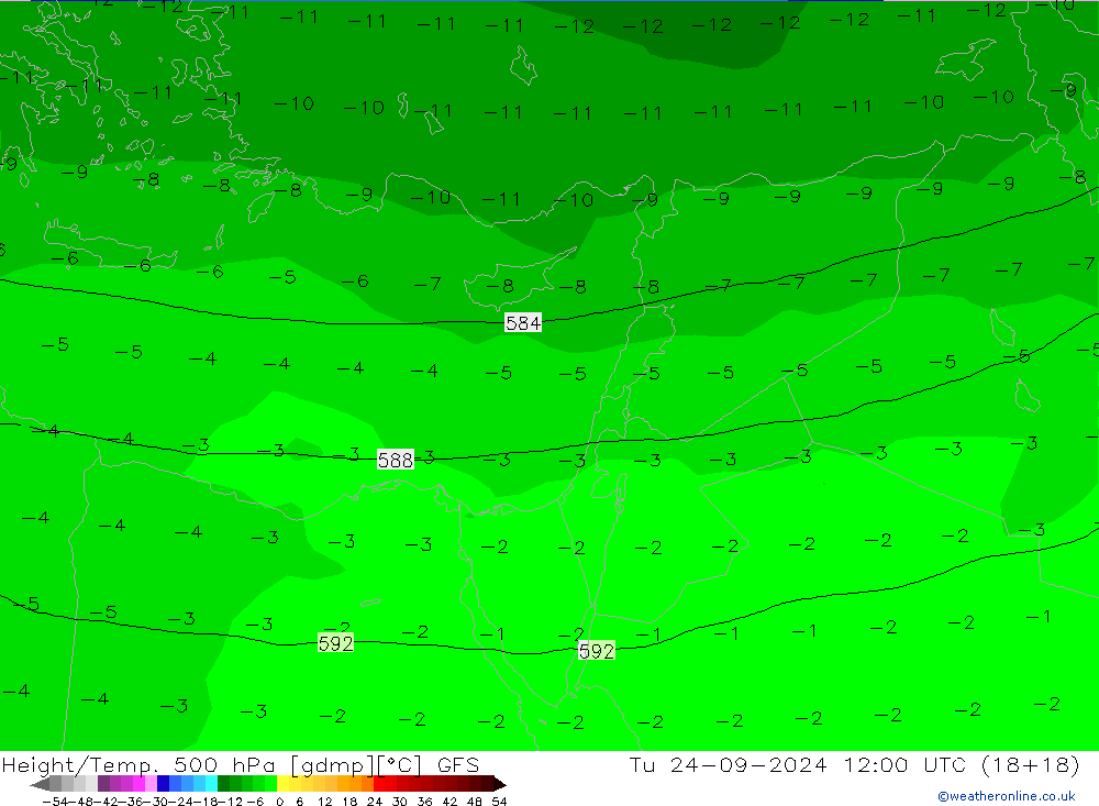 Z500/Rain (+SLP)/Z850 GFS вт 24.09.2024 12 UTC