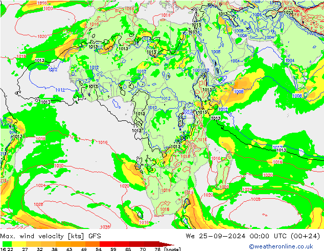 Max. wind velocity GFS mié 25.09.2024 00 UTC