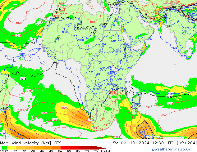 Max. wind velocity GFS  02.10.2024 12 UTC