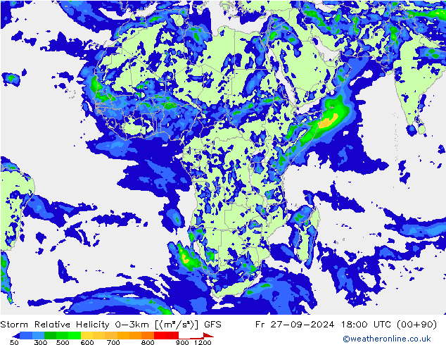 Storm Relative Helicity GFS Fr 27.09.2024 18 UTC