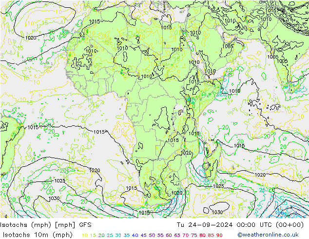 Isotaca (mph) GFS mar 24.09.2024 00 UTC