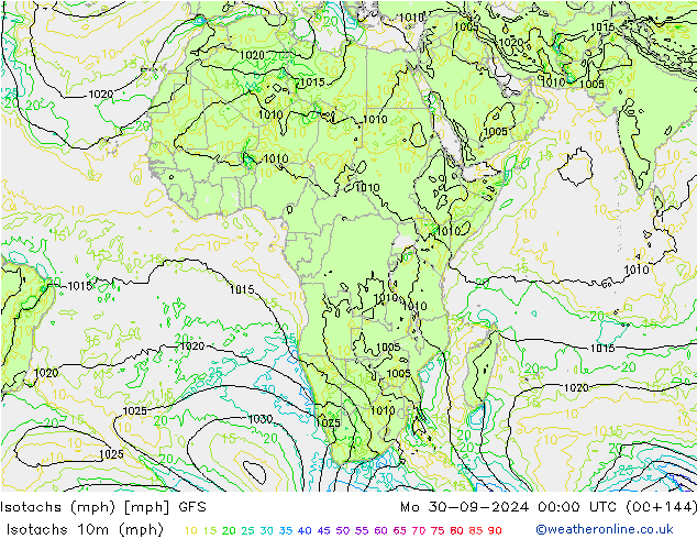 Isotachs (mph) GFS lun 30.09.2024 00 UTC