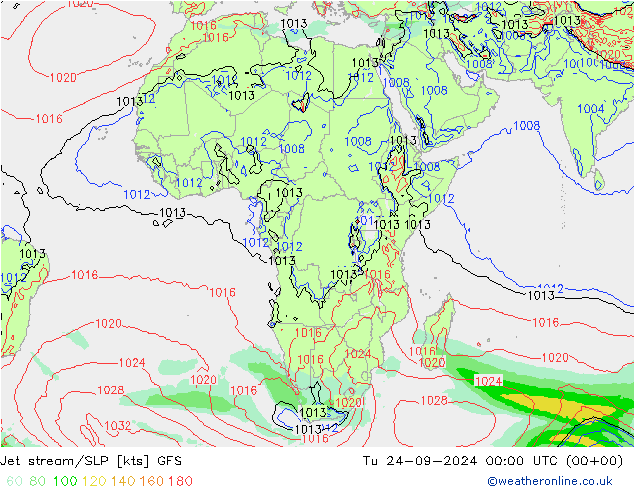 Jet Akımları/SLP GFS Sa 24.09.2024 00 UTC