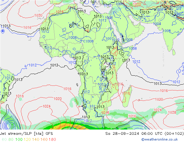 Prąd strumieniowy GFS so. 28.09.2024 06 UTC