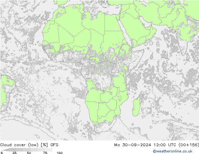 Cloud cover (low) GFS Mo 30.09.2024 12 UTC