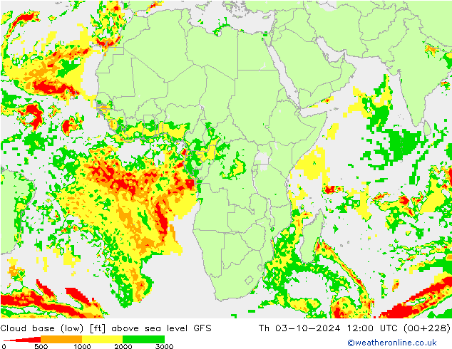 Cloud base (low) GFS Th 03.10.2024 12 UTC