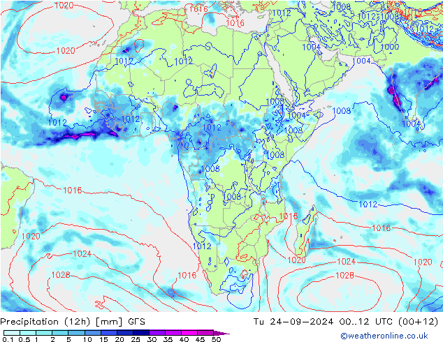 Précipitation (12h) GFS mar 24.09.2024 12 UTC