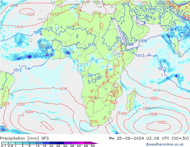 Précipitation GFS mer 25.09.2024 06 UTC