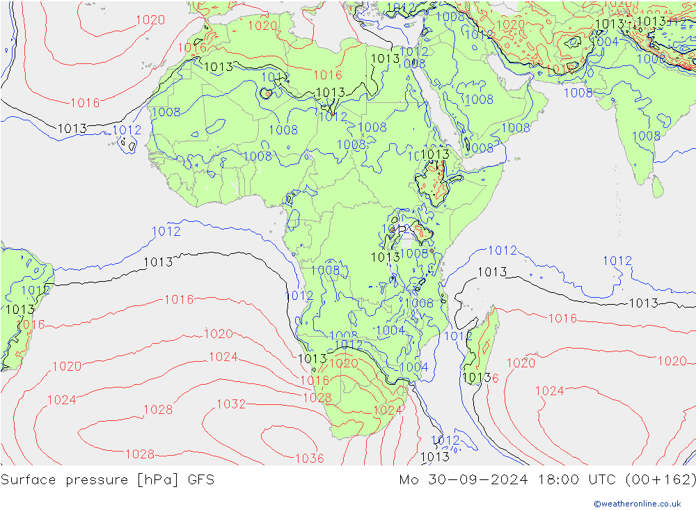 приземное давление GFS пн 30.09.2024 18 UTC