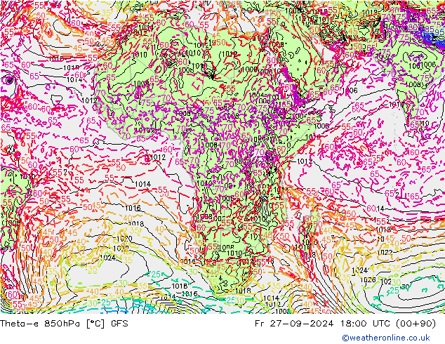 Theta-e 850hPa GFS Fr 27.09.2024 18 UTC