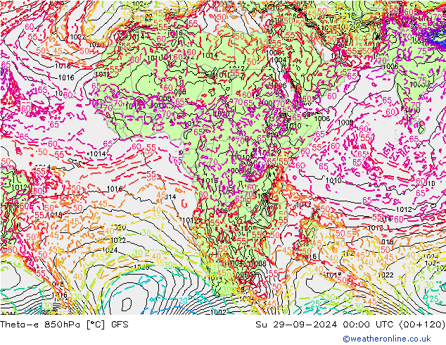 Theta-e 850hPa GFS Paz 29.09.2024 00 UTC