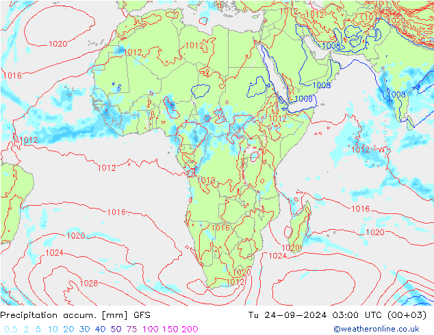 Precipitation accum. GFS  24.09.2024 03 UTC