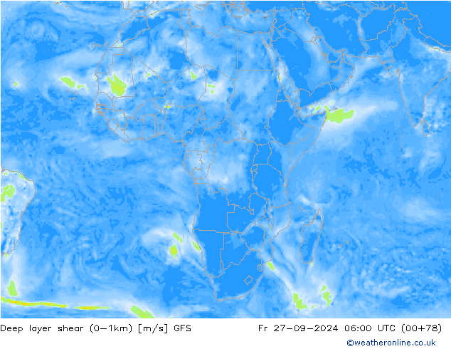 Deep layer shear (0-1km) GFS  27.09.2024 06 UTC