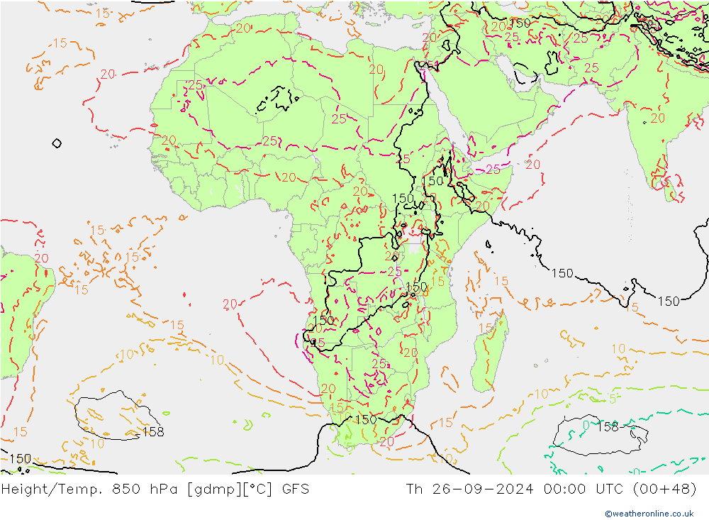 Z500/Rain (+SLP)/Z850 GFS Čt 26.09.2024 00 UTC