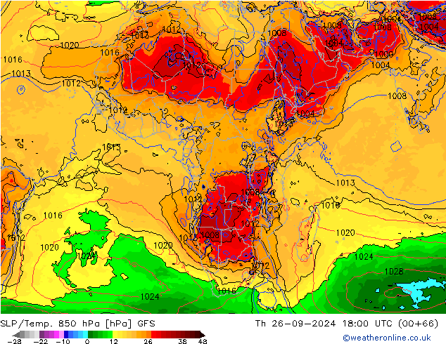 SLP/Temp. 850 hPa GFS Th 26.09.2024 18 UTC