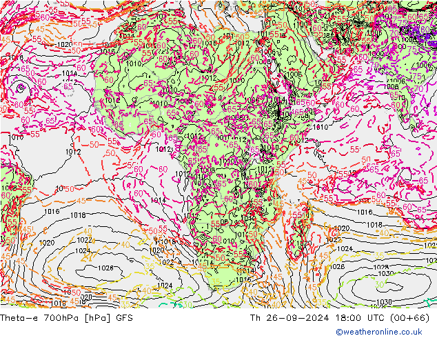 Theta-e 700hPa GFS gio 26.09.2024 18 UTC