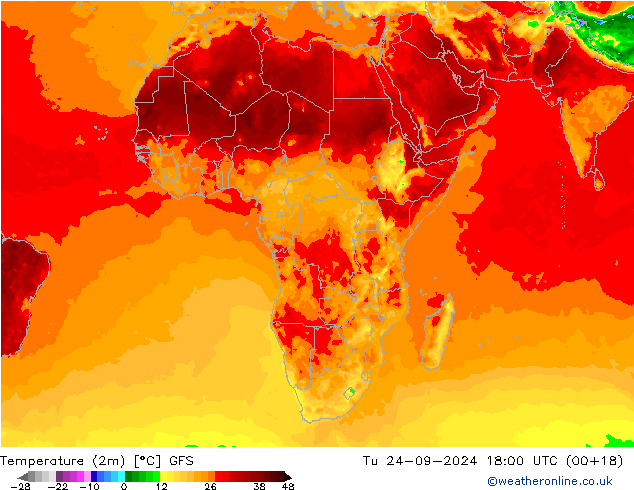 Temperatura (2m) GFS mar 24.09.2024 18 UTC