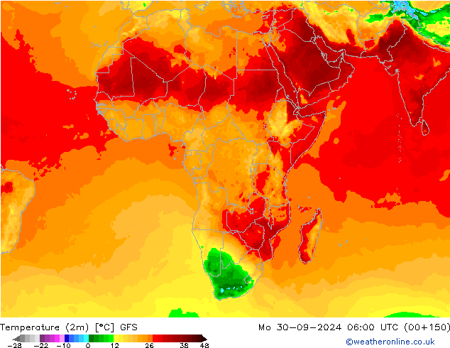 Temperature (2m) GFS Mo 30.09.2024 06 UTC