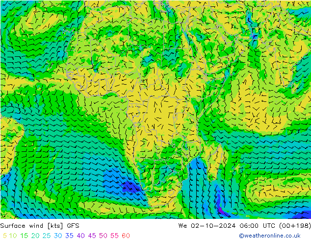 Wind 10 m GFS wo 02.10.2024 06 UTC