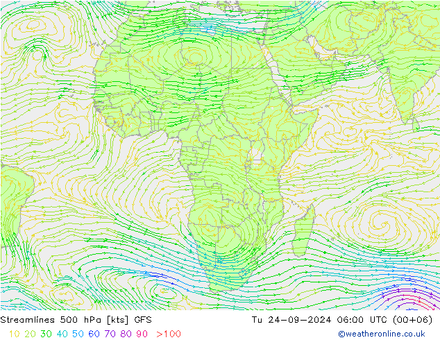 Linea di flusso 500 hPa GFS mar 24.09.2024 06 UTC