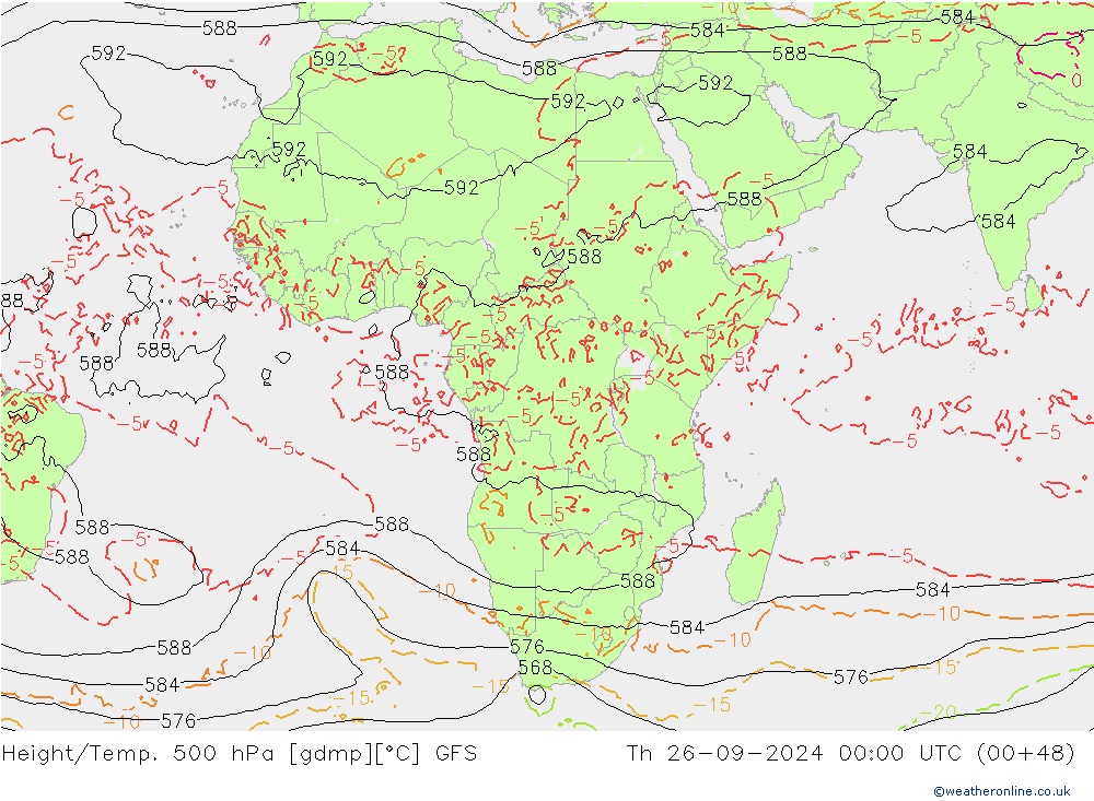 Z500/Rain (+SLP)/Z850 GFS Čt 26.09.2024 00 UTC