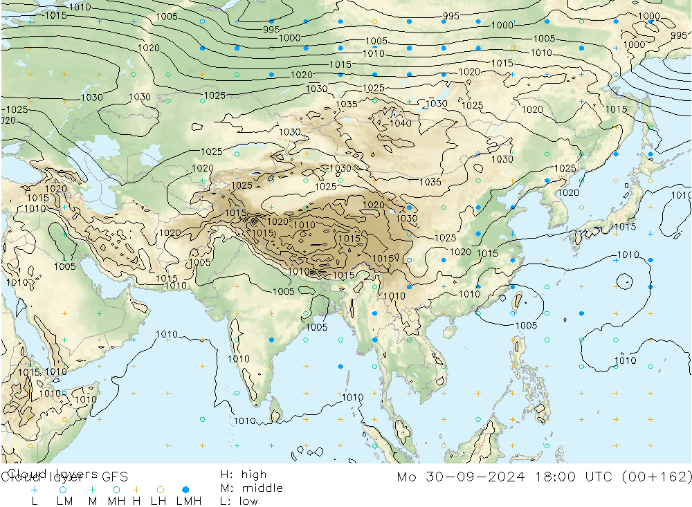 Wolkenlagen GFS ma 30.09.2024 18 UTC