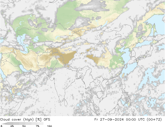 Bewolking (Hoog) GFS vr 27.09.2024 00 UTC