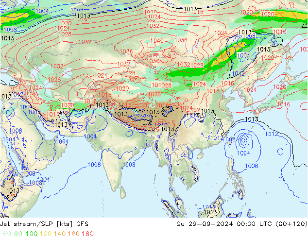 Corrente a getto GFS dom 29.09.2024 00 UTC