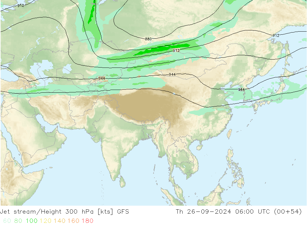 Prąd strumieniowy GFS czw. 26.09.2024 06 UTC