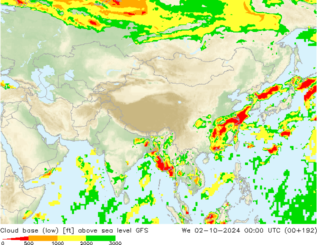 Cloud base (low) GFS  02.10.2024 00 UTC