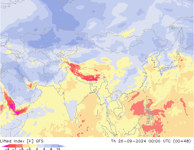 Lifted Index GFS Čt 26.09.2024 00 UTC