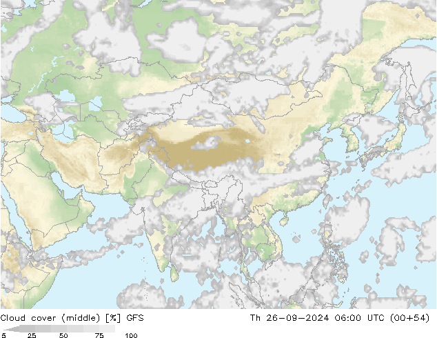 Cloud cover (middle) GFS Th 26.09.2024 06 UTC