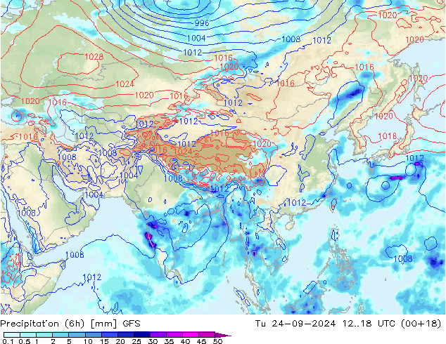 Z500/Rain (+SLP)/Z850 GFS вт 24.09.2024 18 UTC