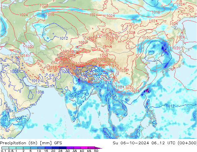 Z500/Rain (+SLP)/Z850 GFS Su 06.10.2024 12 UTC