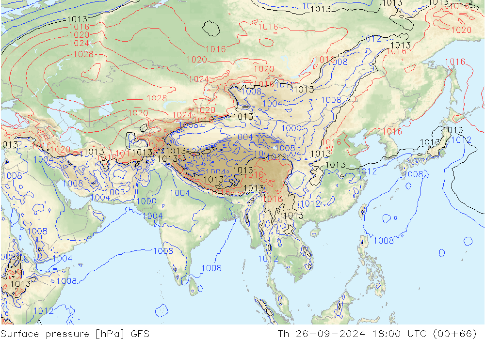 Presión superficial GFS jue 26.09.2024 18 UTC