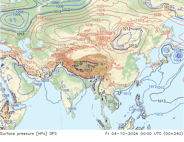 Pressione al suolo GFS ven 04.10.2024 00 UTC