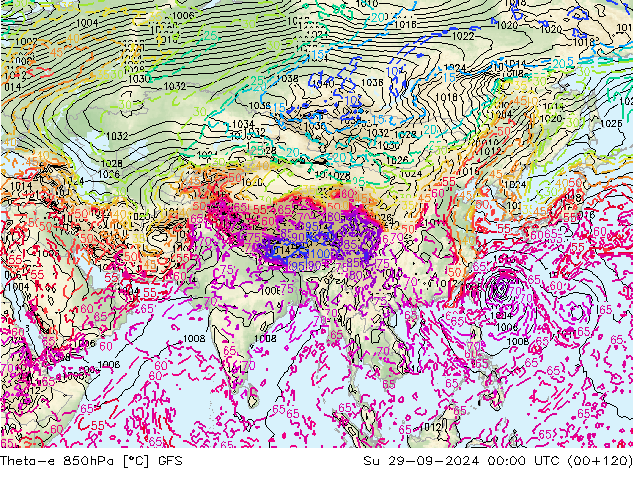 Theta-e 850гПа GFS Вс 29.09.2024 00 UTC