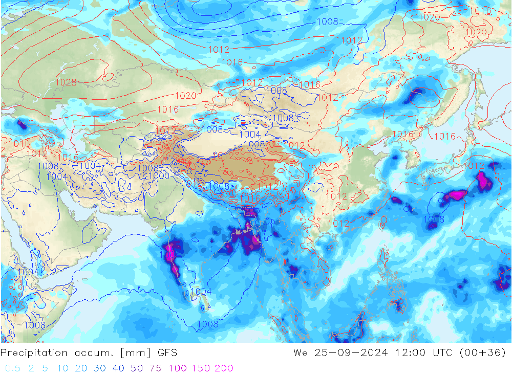 Toplam Yağış GFS Çar 25.09.2024 12 UTC