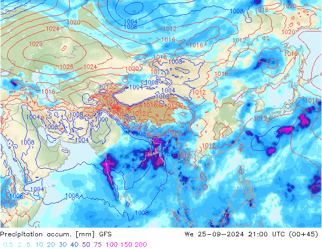 Totale neerslag GFS wo 25.09.2024 21 UTC