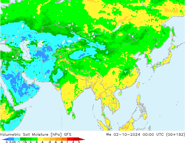 Volumetric Soil Moisture GFS śro. 02.10.2024 00 UTC