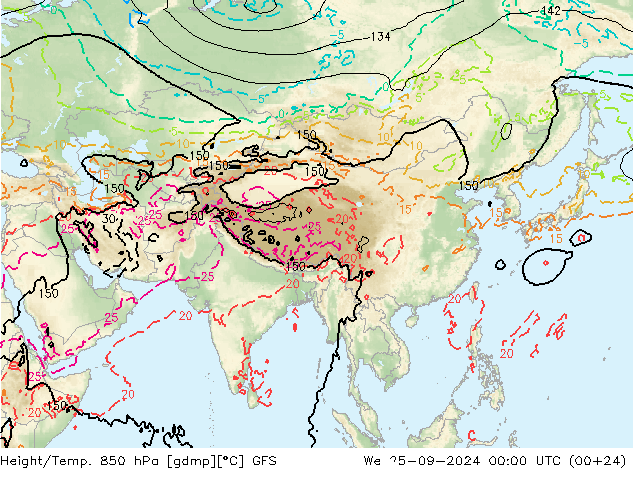 Z500/Rain (+SLP)/Z850 GFS St 25.09.2024 00 UTC