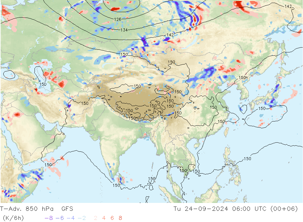 T-Adv. 850 hPa GFS wto. 24.09.2024 06 UTC