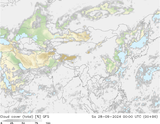 Nuages (total) GFS sam 28.09.2024 00 UTC