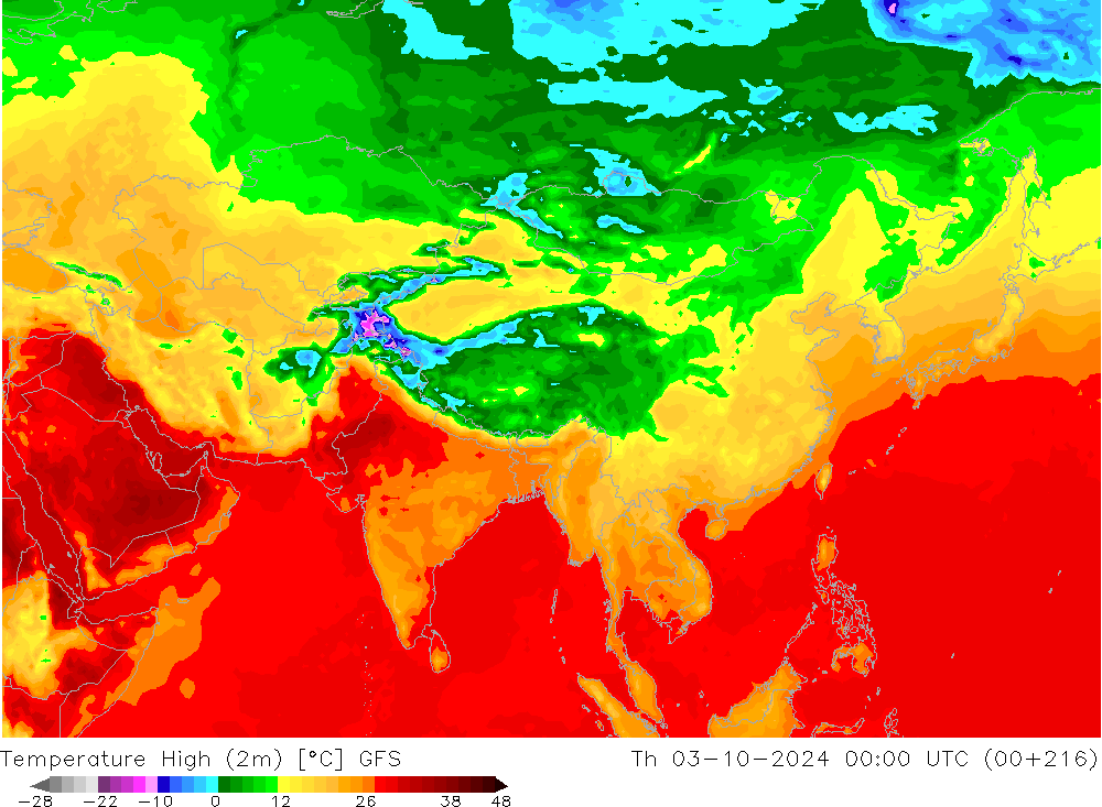 Max. Temperatura (2m) GFS czw. 03.10.2024 00 UTC